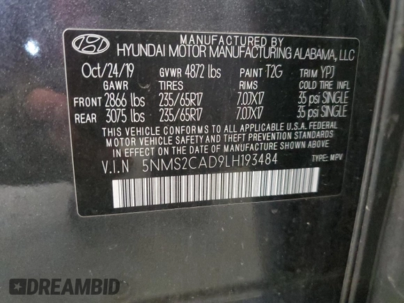 2020 Hyundai Santa Fe Essential z VIN 5NMS2CAD9LH193484, wystawiony jako Copart lot #52667275 z przebiegiem 240 761 mil mil oraz Czysty tytuł • Clean title. Historia ofert i sprzedaży dostępna na DreamBid. Obrazek 13.