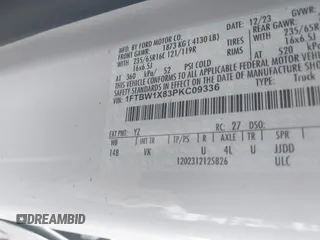 2023 Ford Transit Cargo with VIN 1FTBW1X83PKC09336, listed as a IAAI auction lot 41299101 with 10,551 mi miles and . Bid and sale history available at DreamBid. Image 9.
