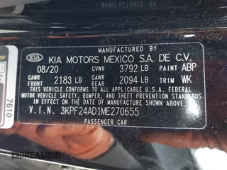 2021 Kia Forte FE with VIN 3KPF24AD1ME270655, listed as a IAAI auction lot 41937171 with 35,081 mi miles and . Bid and sale history available at carsss.com. Image 9.
