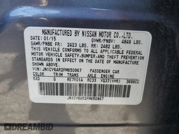 2015 Infiniti Q40 with VIN JN1CV6AR2FM650967, listed as a Copart auction lot 78579284 with 177,292 mi miles and Salvage Title. Bid and sale history available at DreamBid. Image 14.