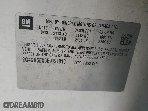 2014 Buick Regal with VIN 2G4GK5EX6E9191010, listed as a Copart auction lot 55699565 with 153,700 mi miles and Clean title. Bid and sale history available at DreamBid. Image 12.