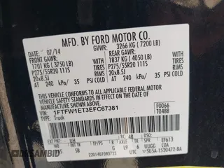 2014 Ford F-150 XL with VIN 1FTFW1ET3EFC67381, listed as a IAAI auction lot 42225858 with 85,853 mi miles and . Bid and sale history available at DreamBid. Image 9.