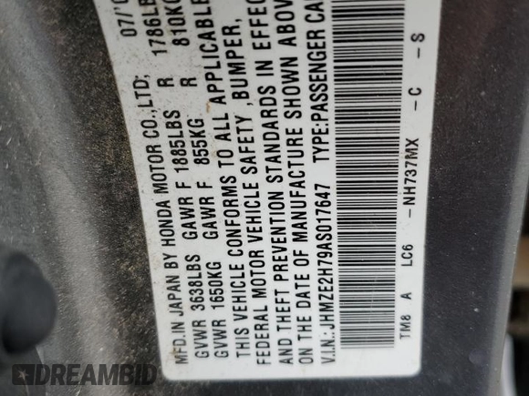 2010 Honda Insight EX with VIN JHMZE2H79AS017647, listed as a Copart auction lot 53311325 with 94,999 mi miles and Salvage Title. Bid and sale history available at DreamBid. Image 14.