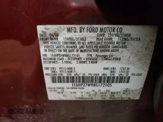 2008 Ford Taurus SEL with VIN 1FAHP27W98G172105, listed as a Copart auction lot 75065514 with 156,415 mi miles and Salvage Title. Bid and sale history available at carsss.com. Image 12.