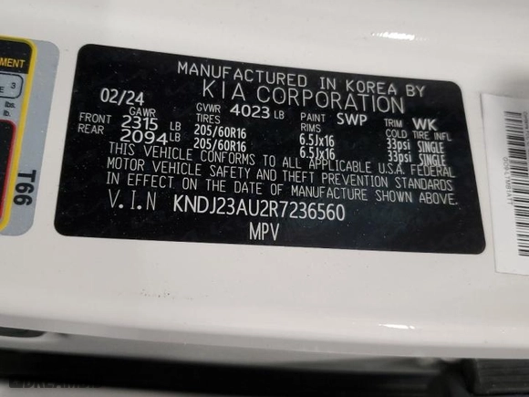 2024 Kia Soul LX with VIN KNDJ23AU2R7236560, listed as a Copart auction lot 41908805 with 15,301 mi miles and Non Repairable. Bid and sale history available at carsss.com. Image 12.