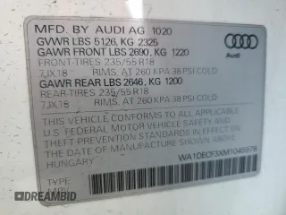 2021 Audi Q3 S line Premium with VIN WA1DECF3XM1045978, listed as a Copart auction lot 59963385 with 43,074 mi miles and Salvage title. Bid and sale history available at DreamBid. Image 13.