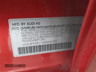2013 Audi A4 Premium Plus z VIN WAUFFAFL1DA096394, wystawiony jako IAAI lot #42235725 z przebiegiem 87 369 mil mil oraz . Historia ofert i sprzedaży dostępna na DreamBid. Obrazek 9.