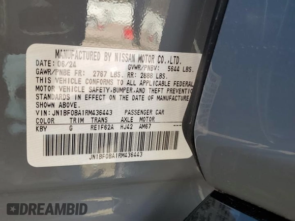 2024 Nissan ARIYA Evolve+ with VIN JN1BF0BA1RM436443, listed as a Copart auction lot 45001295 with 582 mi miles and Salvage title. Bid and sale history available at DreamBid. Image 13.