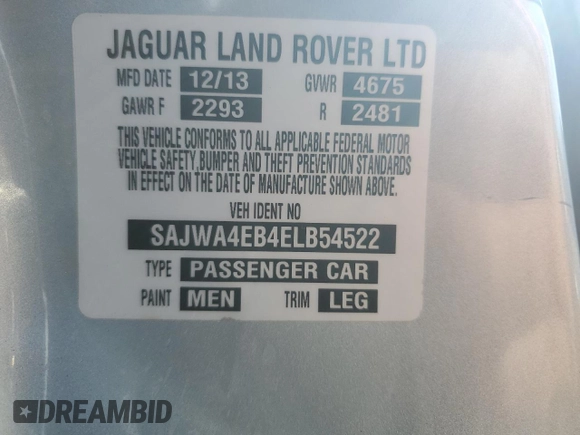 2014 Jaguar XK Touring with VIN SAJWA4EB4ELB54522, listed as a Copart auction lot 74420594 with 75,048 mi miles and Salvage Title. Bid and sale history available at carsss.com. Image 13.