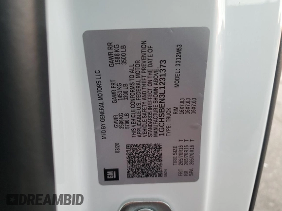 2020 Chevrolet Colorado 2WD Work Truck z VIN 1GCHSBEN3L1231373, wystawiony jako Copart lot #85797764 z przebiegiem 55 069 mil mil oraz Szkoda całkowita • Salvage title. Historia ofert i sprzedaży dostępna na DreamBid. Obrazek 12.