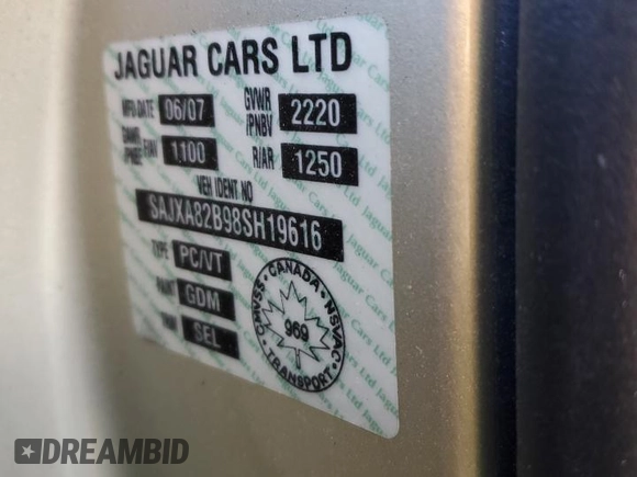 2008 Jaguar XJ with VIN SAJXA82B98SH19616, listed as a Copart auction lot 53146395 with 251,483 mi miles and Clean Title. Bid and sale history available at DreamBid. Image 12.