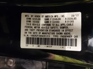 2017 Honda Accord Sedan LX with VIN 1HGCR2F3XHA281313, listed as a IAAI auction lot 41273638 with 81,781 mi miles. Bid and sale history available at carsss.com. Image 9.