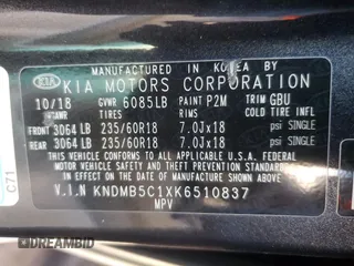 2019 Kia Sedona EX with VIN KNDMB5C1XK6510837, listed as a Copart auction lot 50980205 with 107,762 mi miles and Salvage Title. Bid and sale history available at carsss.com. Image 13.