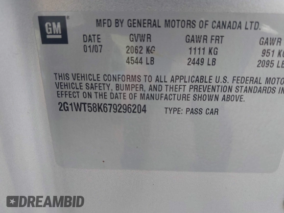 2007 Chevrolet Impala with VIN 2G1WP58K679296204, listed as a IAAI auction lot 41817154 with 120,951 mi miles and . Bid and sale history available at DreamBid. Image 9.