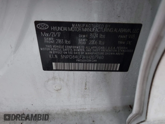2017 Hyundai Elantra Limited z VIN 5NPD84LF2HH207960, wystawiony jako IAAI lot #42236729 z przebiegiem 78 222 mil mil oraz . Historia ofert i sprzedaży dostępna na DreamBid. Obrazek 9.