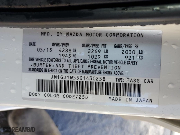 2016 Mazda Mazda6 i Grand Touring with VIN JM1GJ1W55G1430258, listed as a Copart auction lot 48597125 with 182,676 mi miles and Salvage Title. Bid and sale history available at carsss.com. Image 12.