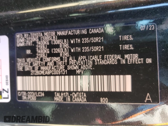 2023 Lexus RX 500h F Sport Performance with VIN 2T2BCMEA8PC009131, listed as a Copart auction lot 50300645 with 38,944 mi miles and Salvage title. Bid and sale history available at DreamBid. Image 13.