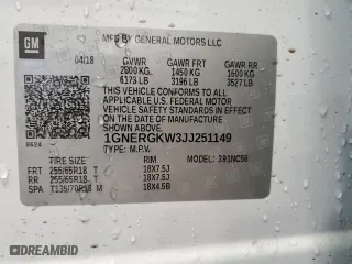 2018 Chevrolet Traverse LT Cloth with VIN 1GNERGKW3JJ251149, listed as a Copart auction lot 43180715 with 57,595 mi miles and Clean Title. Bid and sale history available at carsss.com. Image 13.