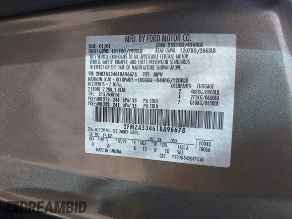 2001 Ford Windstar SEL with VIN 2FMZA53461BA96678, listed as a IAAI auction lot 42048220 with Not Provided miles and . Bid and sale history available at carsss.com. Image 9.