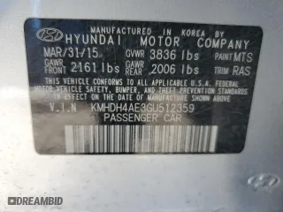 2016 Hyundai Elantra Value Edition with VIN KMHDH4AE3GU512359, listed as a Copart auction lot 88371415 with 0 mi miles and Salvage Title. Bid and sale history available at carsss.com. Image 13.