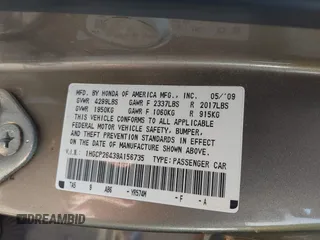 2009 Honda Accord LX-P with VIN 1HGCP26439A156735, listed as a IAAI auction lot 41995906 with 185,169 mi miles and . Bid and sale history available at DreamBid. Image 9.