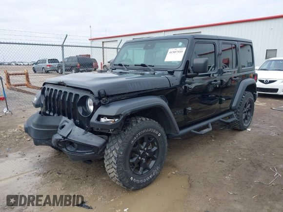 2021 Jeep Wrangler Unlimited Willys with VIN 1C4HJXDN8MW595665, listed as a IAAI auction lot 41507555 with 24,505 mi miles and . Bid and sale history available at DreamBid. Image 17.