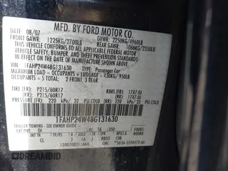 2008 Ford Taurus SEL with VIN 1FAHP24W48G131630, listed as a IAAI auction lot 42042813 with 86,855 mi miles. Bid and sale history available at carsss.com. Image 9.