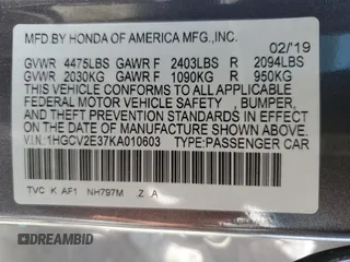 2019 Honda Accord Sport with VIN 1HGCV2E37KA010603, listed as a Copart auction lot 70978034 with 125,552 mi miles and Salvage title. Bid and sale history available at DreamBid. Image 14.