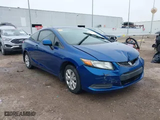 2012 Honda Civic Cpe LX with VIN 2HGFG3A52CH507436, listed as a IAAI auction lot 41452627 with 1 mi miles. Bid and sale history available at carsss.com. Image 1.