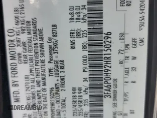 2017 Ford Fusion SE z VIN 3FA6P0H92HR150296, wystawiony jako Copart lot #57075385 z przebiegiem 135 304 mil mil oraz Szkoda całkowita • Salvage title. Historia ofert i sprzedaży dostępna na DreamBid. Obrazek 12.