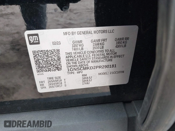 2023 Chevrolet Tahoe LS with VIN 1GNSCMKD2PR290181, listed as a IAAI auction lot 41275864 with 16,135 mi miles and . Bid and sale history available at DreamBid. Image 9.