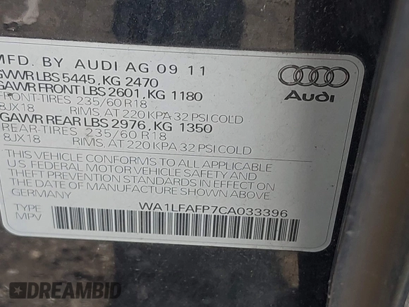 2012 Audi Q5 Premium Plus z VIN WA1LFAFP7CA033396, wystawiony jako IAAI lot #42093171 z przebiegiem 135 719 mil mil oraz . Historia ofert i sprzedaży dostępna na DreamBid. Obrazek 9.