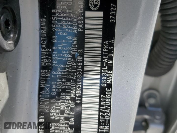 2012 Toyota Avalon with VIN 4T1BK3DB8CU461018, listed as a Copart auction lot 55675425 with 93,233 mi miles and Salvage Title. Bid and sale history available at DreamBid. Image 12.