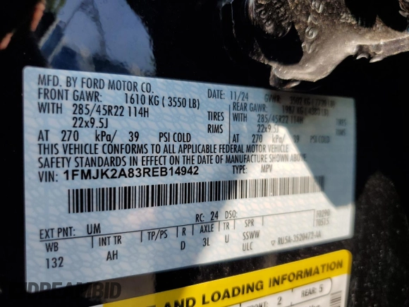 2024 Ford Expedition Max Limited with VIN 1FMJK2A83REB14942, listed as a Copart auction lot 62335885 with 9,928 mi miles and Salvage title. Bid and sale history available at DreamBid. Image 13.