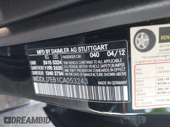 2012 Mercedes-Benz CLS-Class CLS 63 AMG with VIN WDDLJ7EB1CA053243, listed as a IAAI auction lot 41488058 with 113,835 mi miles. Bid and sale history available at carsss.com. Image 9.