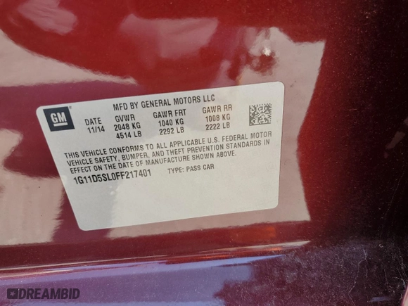 2015 Chevrolet Malibu LT with VIN 1G11D5SL0FF217401, listed as a Copart auction lot 51778614 with 97,709 mi miles and Non Repairable. Bid and sale history available at carsss.com. Image 13.