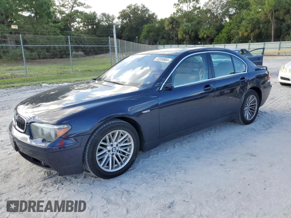 2005 BMW 7 Series 745i with VIN WBAGL63545DP75494, listed as a Copart auction lot 72359904 with 143,878 mi miles and Salvage title. Bid and sale history available at DreamBid. Image 1.