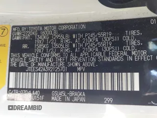 2009 Toyota Highlander Limited with VIN JTEES42A392125701, listed as a IAAI auction lot 42551353 with 78,787 mi miles and . Bid and sale history available at DreamBid. Image 9.
