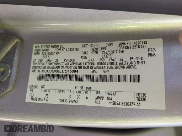 2014 Ford Escape SE with VIN 1FMCU0GX8EUC45094, listed as a IAAI auction lot 41975771 with 159,794 mi miles. Bid and sale history available at carsss.com. Image 9.