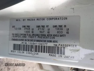 2010 Mazda 3 i Touring with VIN JM1BL1SG8A1106577, listed as a IAAI auction lot 42121062 with 194,646 mi miles and . Bid and sale history available at carsss.com. Image 9.