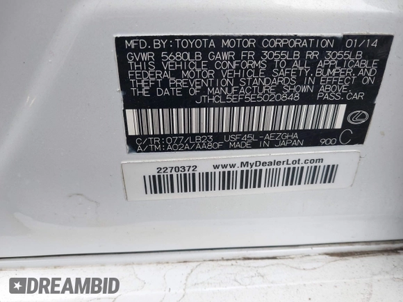 2014 Lexus LS 460 с VIN JTHCL5EF5E5020848, выставлен на аукционе IAAI как лот 42192746 с пробегом 115 766 миль миль и . История ставок и продаж доступна на DreamBid. Изображение 9.