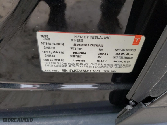 2018 Tesla Model X 75D with VIN 5YJXCAE28JF115373, listed as a Copart auction lot 39992783 with 0 miles. Bid and sale history available at carsss.com. Image 12.
