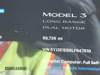 2020 Tesla Model 3 Long Range with VIN 5YJ3E1EB6LF647510, listed as a IAAI auction lot 41692902 with 69,736 mi miles. Bid and sale history available at carsss.com. Image 16.