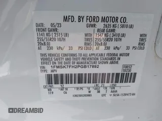 2023 Ford Explorer Limited with VIN 1FMSK7FH2PGB17892, listed as a IAAI auction lot 42059353 with 40,526 mi miles. Bid and sale history available at carsss.com. Image 9.