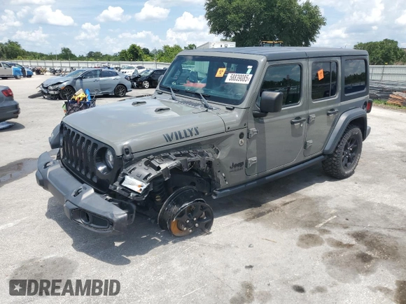 2020 Jeep Wrangler Unlimited Willys with VIN 1C4HJXDN7LW337975, listed as a Copart auction lot 58839085 with Not provided miles and Non repairable. Bid and sale history available at DreamBid. Image 1.