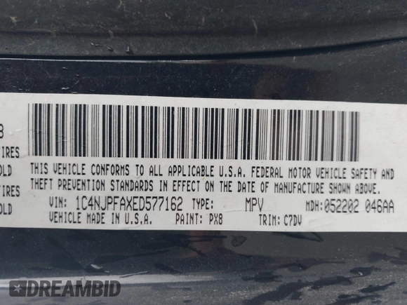 2014 Jeep Patriot Latitude z VIN 1C4NJPFAXED577162, wystawiony jako IAAI lot #42355950 z przebiegiem 123 460 mil mil oraz . Historia ofert i sprzedaży dostępna na DreamBid. Obrazek 9.