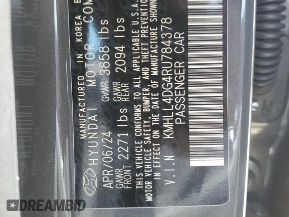 2024 Hyundai Elantra SE with VIN KMHLL4DG4RU784378, listed as a Copart auction lot 60990345 with 9,020 mi miles and Salvage title. Bid and sale history available at DreamBid. Image 12.