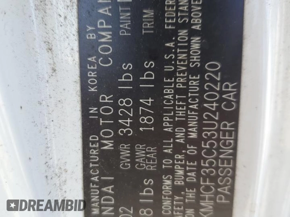 2003 Hyundai Accent с VIN KMHCF35C53U240220, выставлен на аукционе Copart как лот 52581415 с пробегом 102 322 миль миль и Списание • Salvage title. История ставок и продаж доступна на DreamBid. Изображение 12.