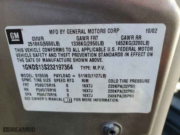 2003 Chevrolet TrailBlazer LT with VIN 1GNDS13S232197364, listed as a Copart auction lot 77469424 with NaN miles and Salvage Title. Bid and sale history available at carsss.com. Image 12.