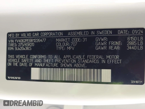 2024 Volvo XC90 Plus Bright Theme with VIN YV4062PE6R1226477, listed as a IAAI auction lot 41882985 with 15,057 mi miles and . Bid and sale history available at DreamBid. Image 9.
